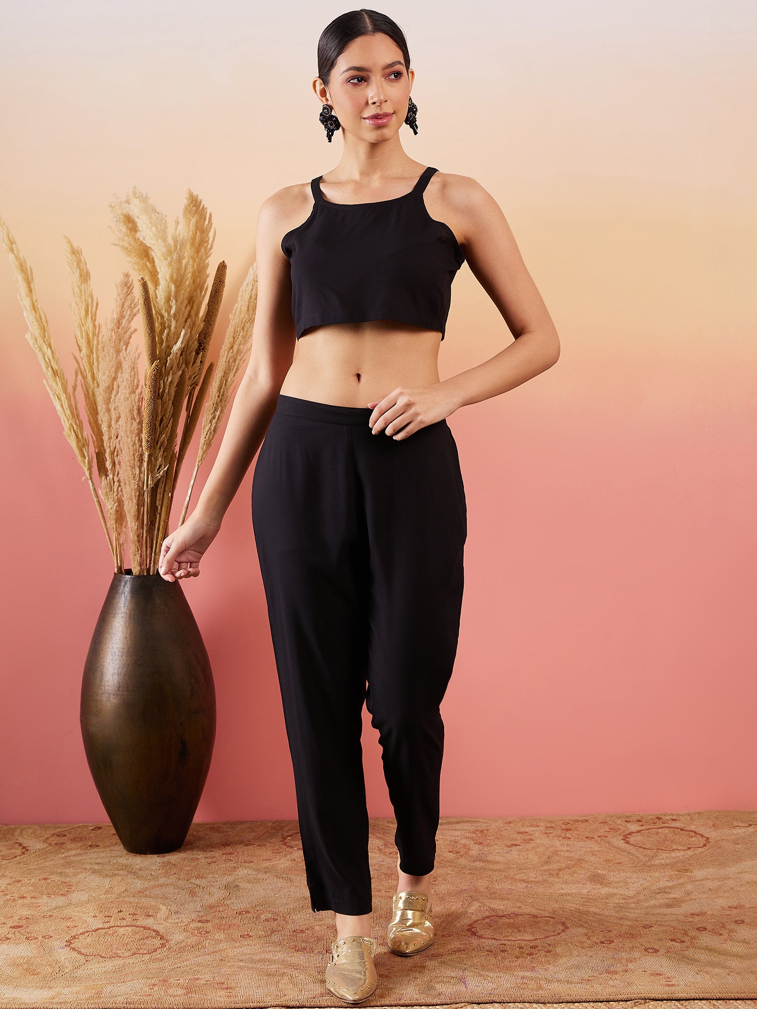 InWeave Black 3 Piece Co Ord Set With Belt