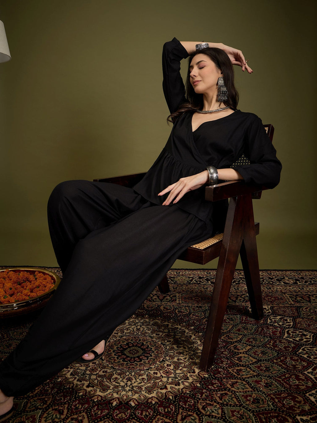 InWeave Black Angrakha Dhoti Co Ord Set