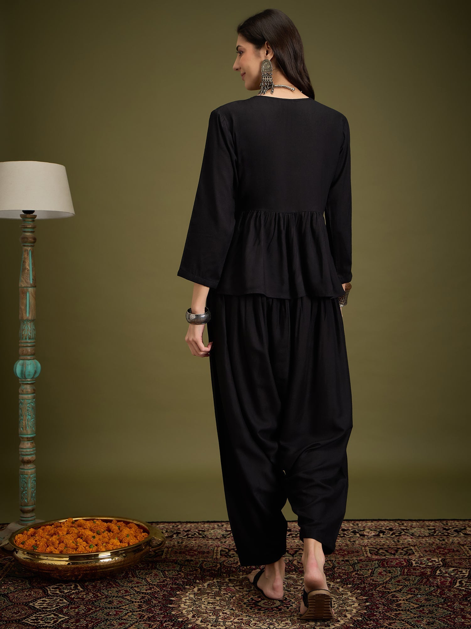InWeave Black Angrakha Dhoti Co Ord Set