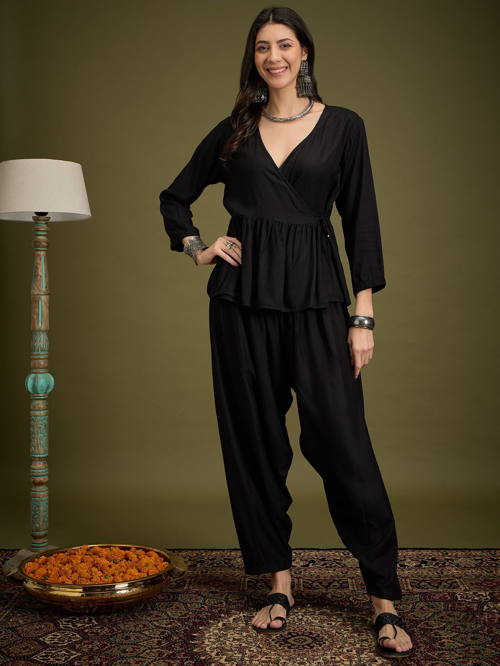 InWeave Black Angrakha Dhoti Co Ord Set