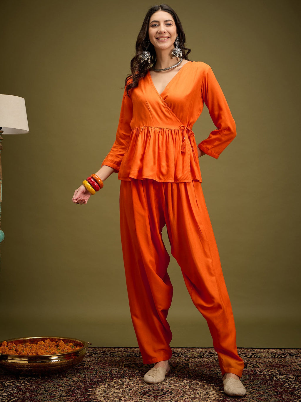 InWeave Orange Angrakha Dhoti Co Ord Set