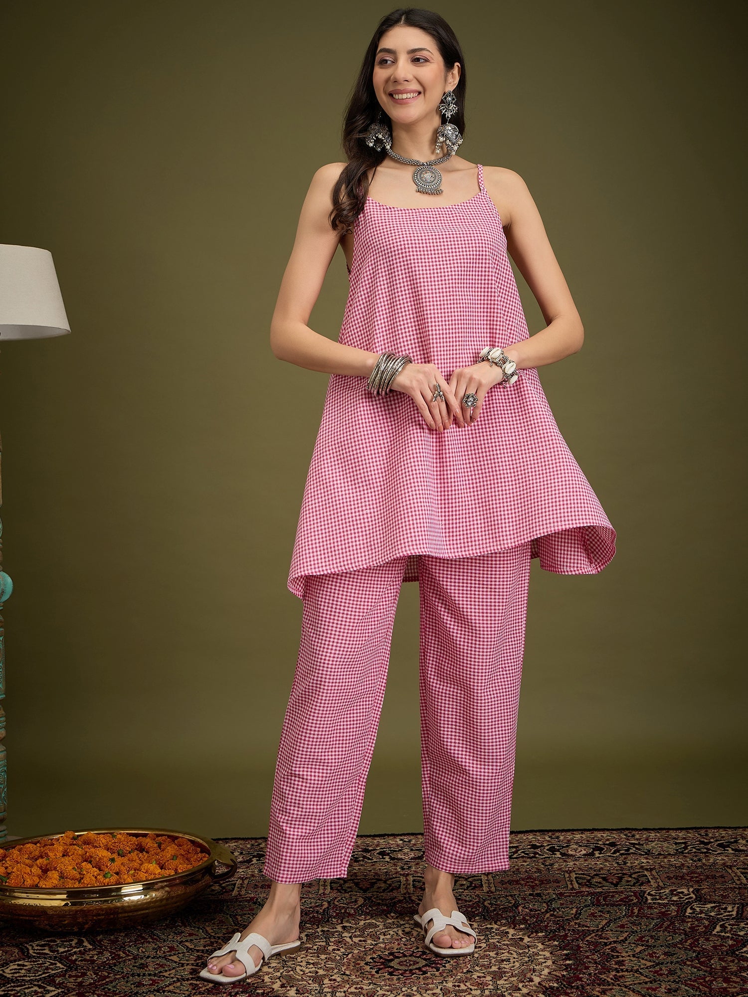 InWeave Pink Small Check Strappy Co Ord Set