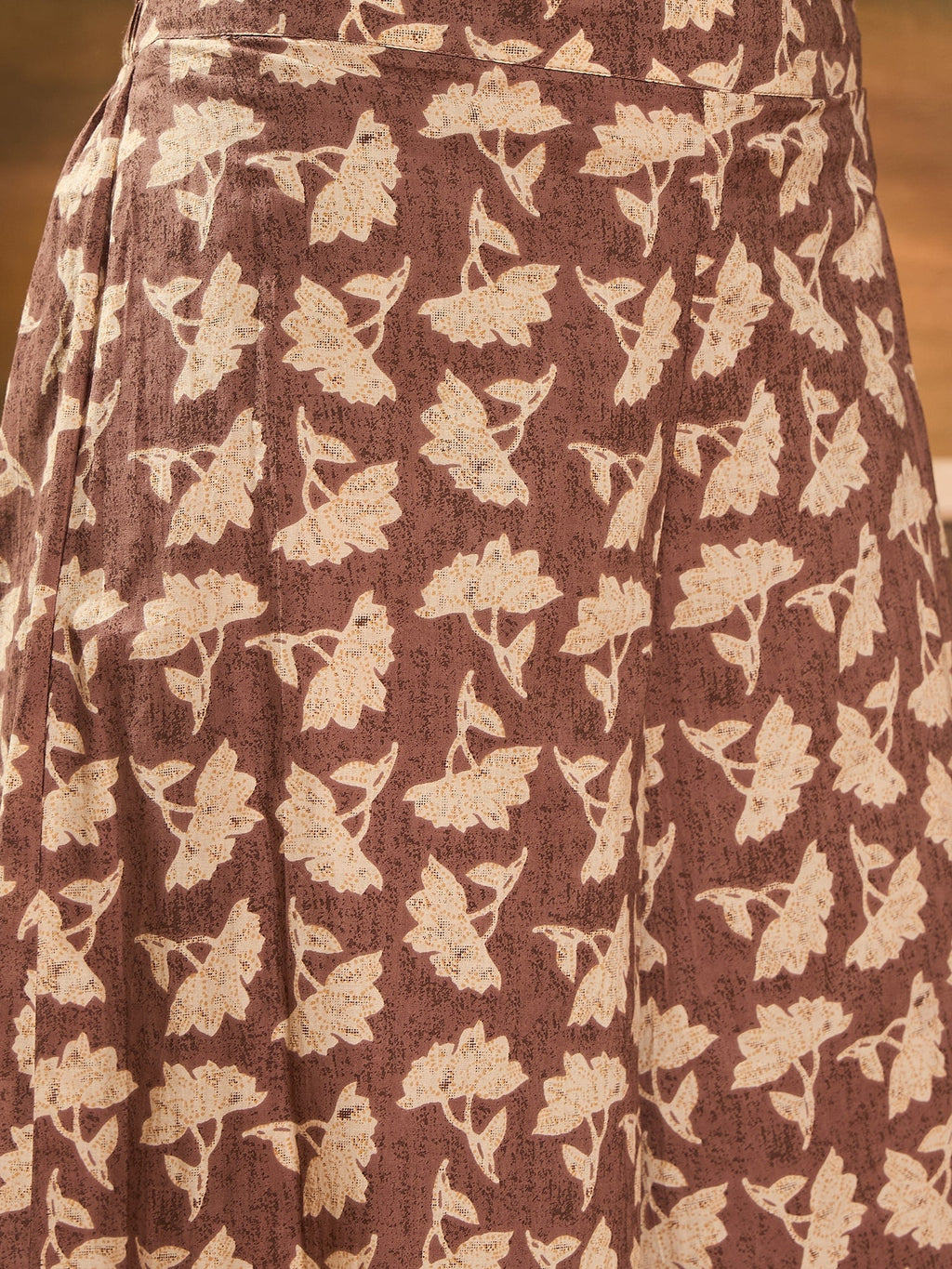 InWeave Light Brown Off White V Neck Flared Kurta Set