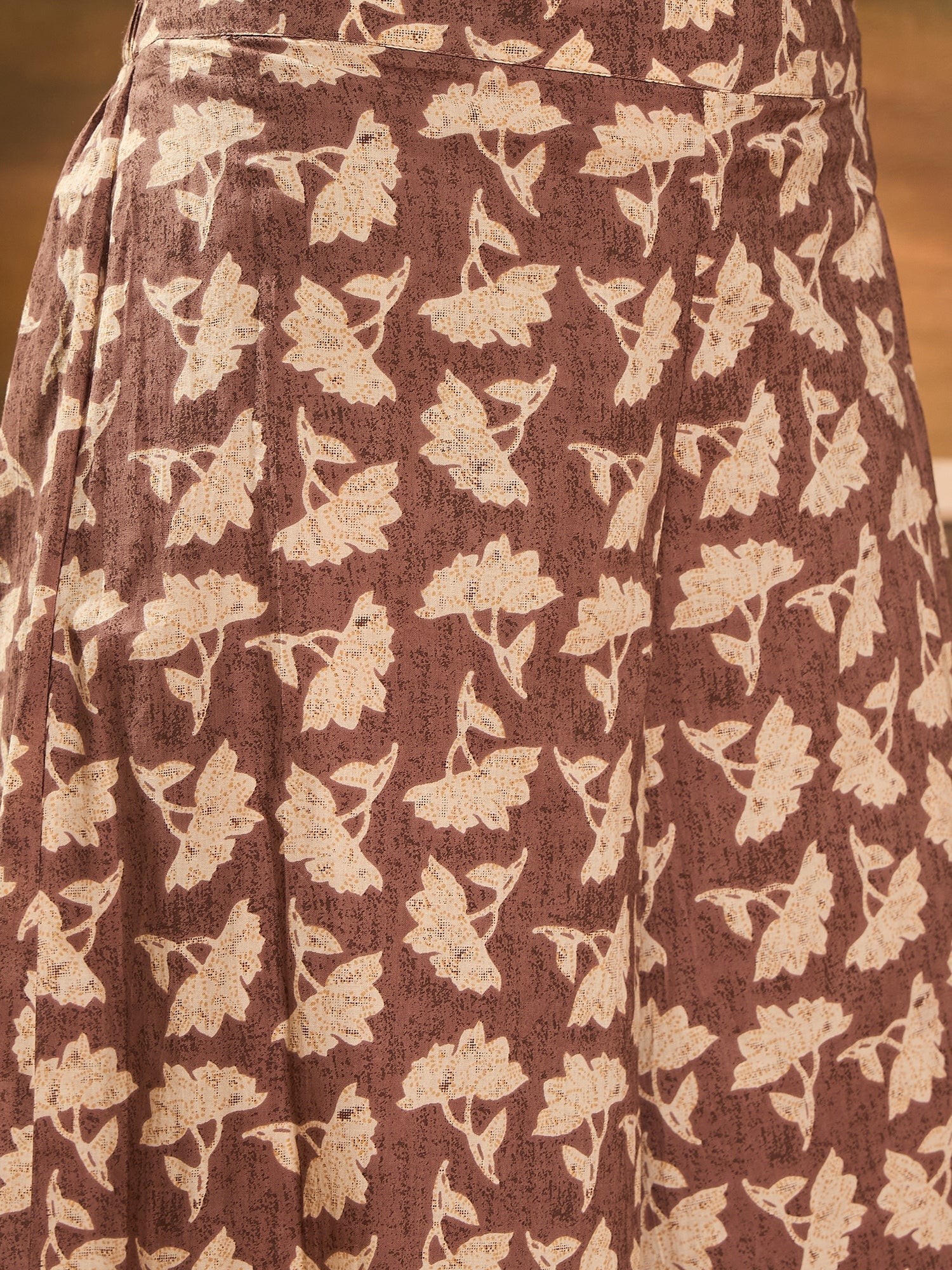 InWeave Light Brown Off White V Neck Flared Kurta Set