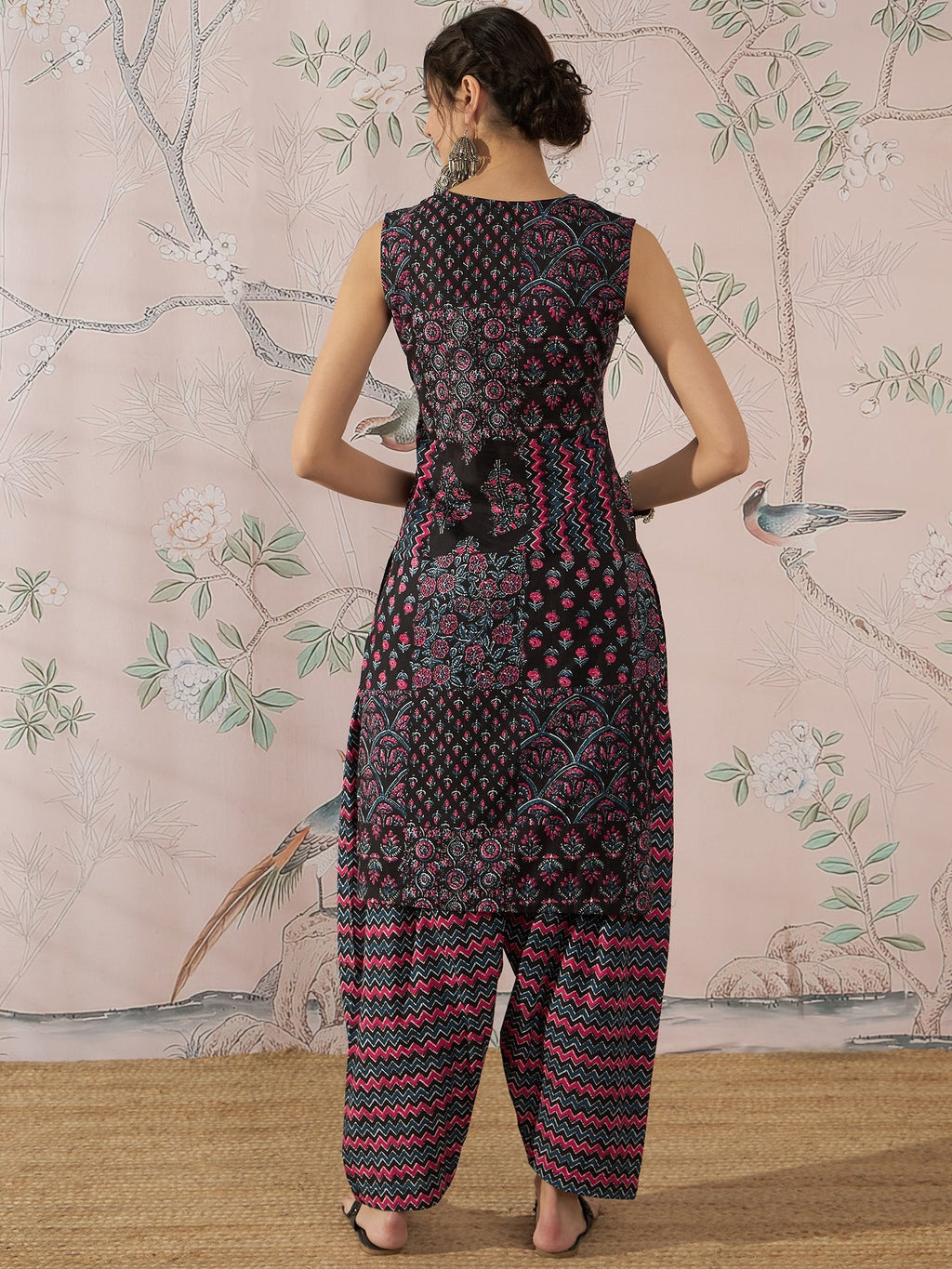 InWeave Black Pink Kurta Dhoti Set