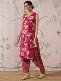 InWeave Dark Pink Cream Kurta Dhoti Set