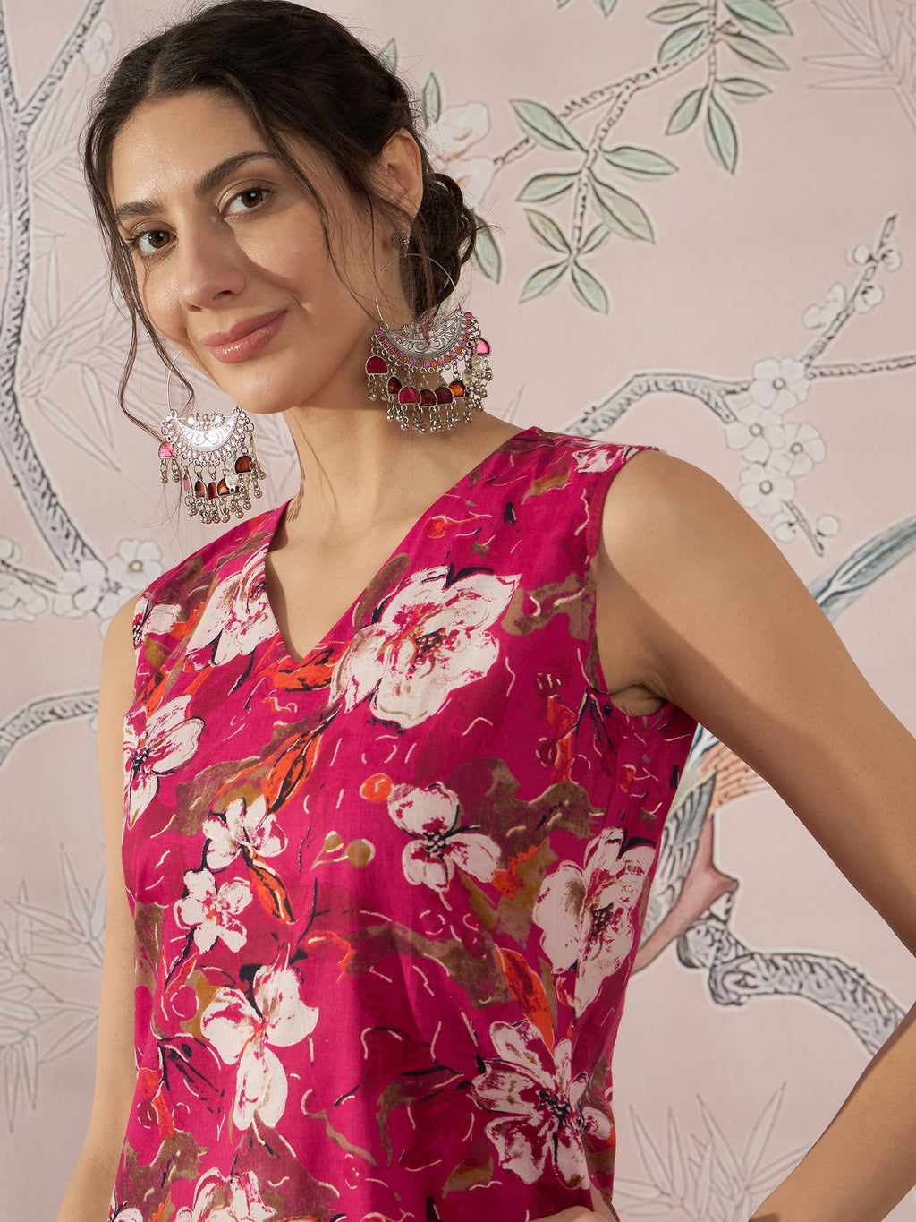 InWeave Dark Pink Cream Kurta Dhoti Set