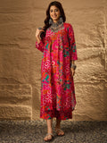 InWeave Fuchsia Orange V-Flared Kurta Set