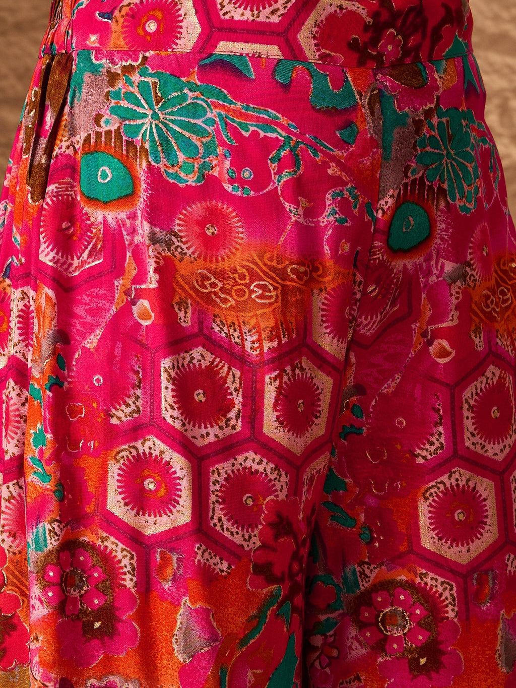 InWeave Fuchsia Orange V-Flared Kurta Set