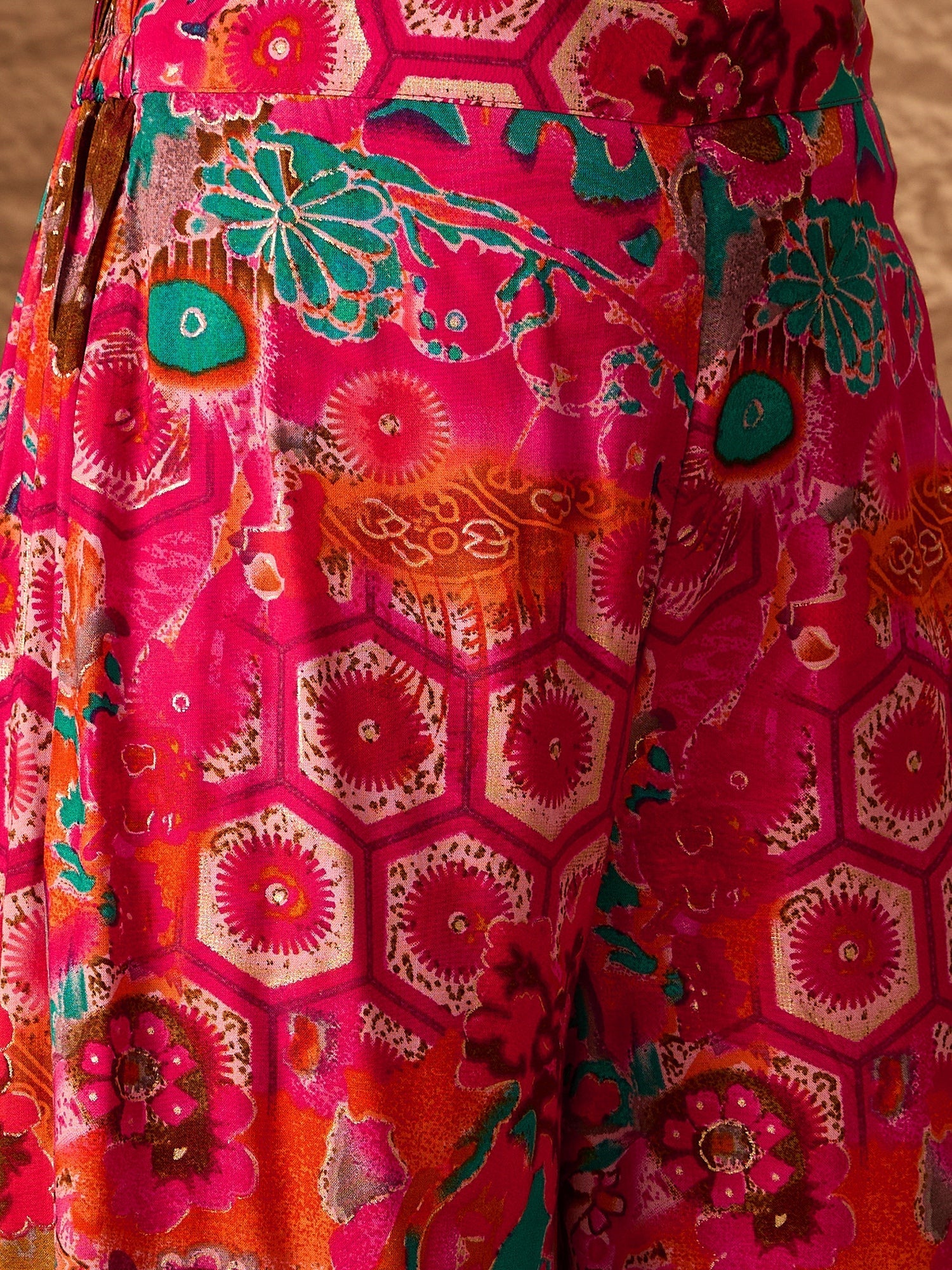 InWeave Fuchsia Orange V-Flared Kurta Set