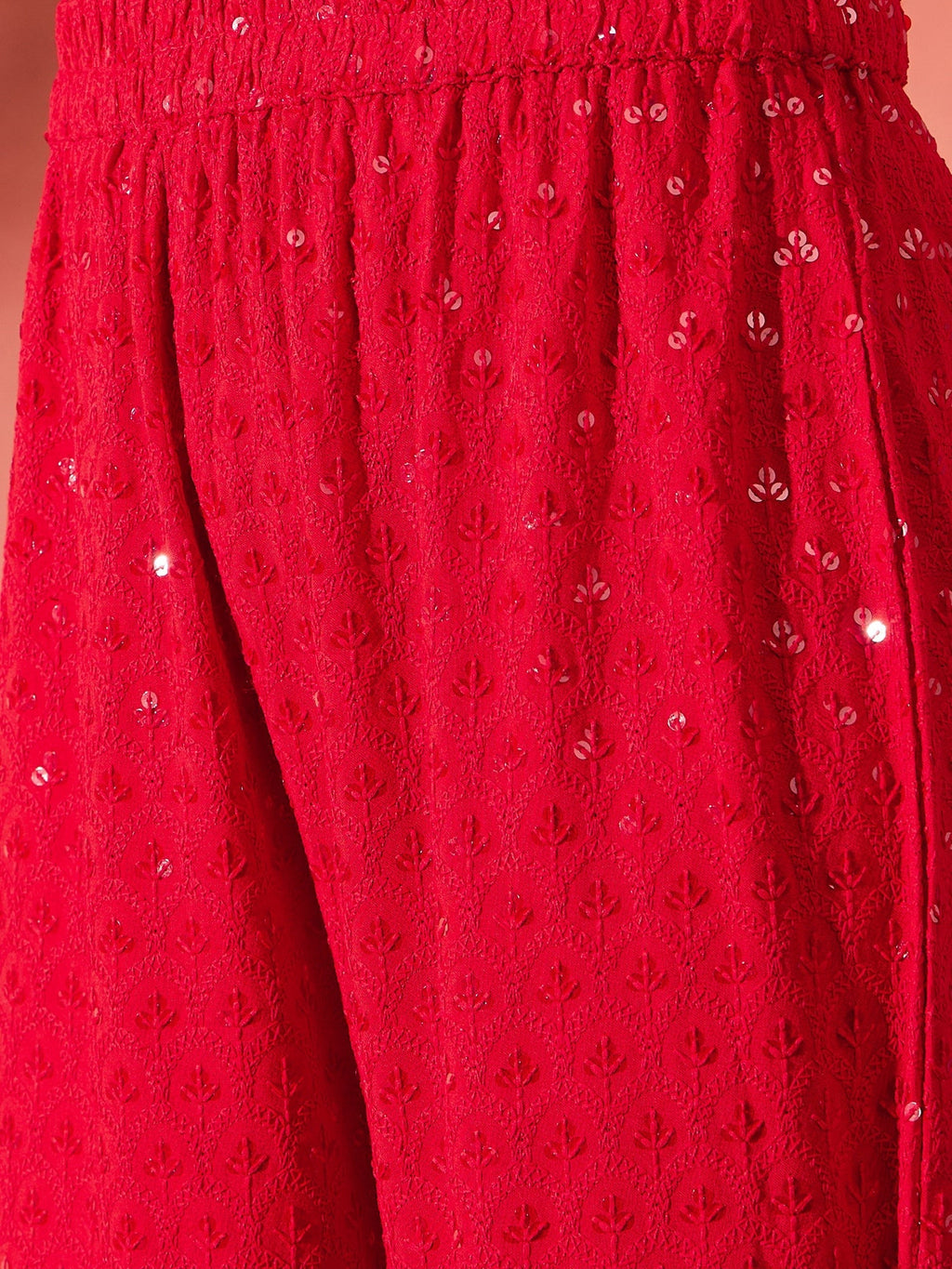 InWeave Red Chikankari Anarkali Kurta Sharara Set
