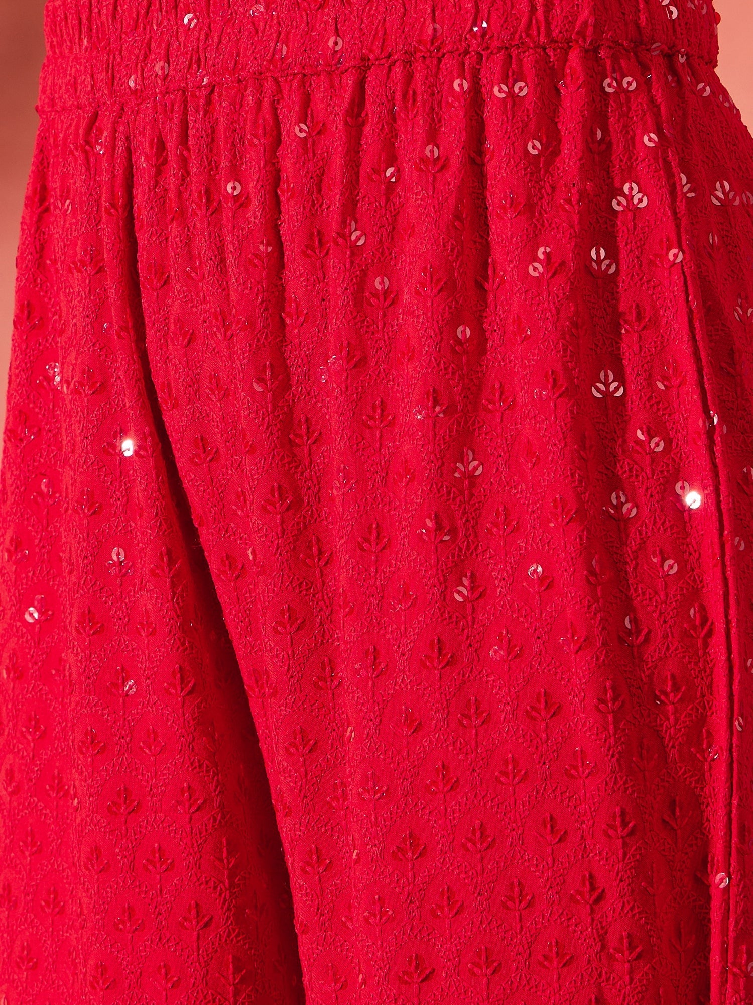 InWeave Red Chikankari Anarkali Kurta Sharara Set