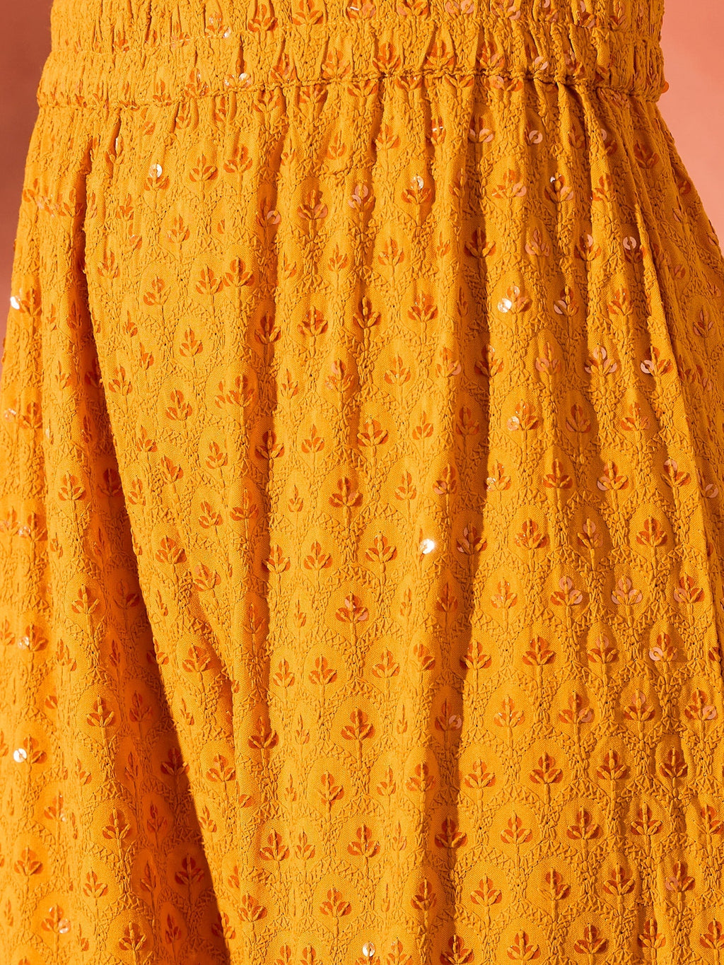 InWeave Mustard Chikankari Anarkali Kurta Sharara Set