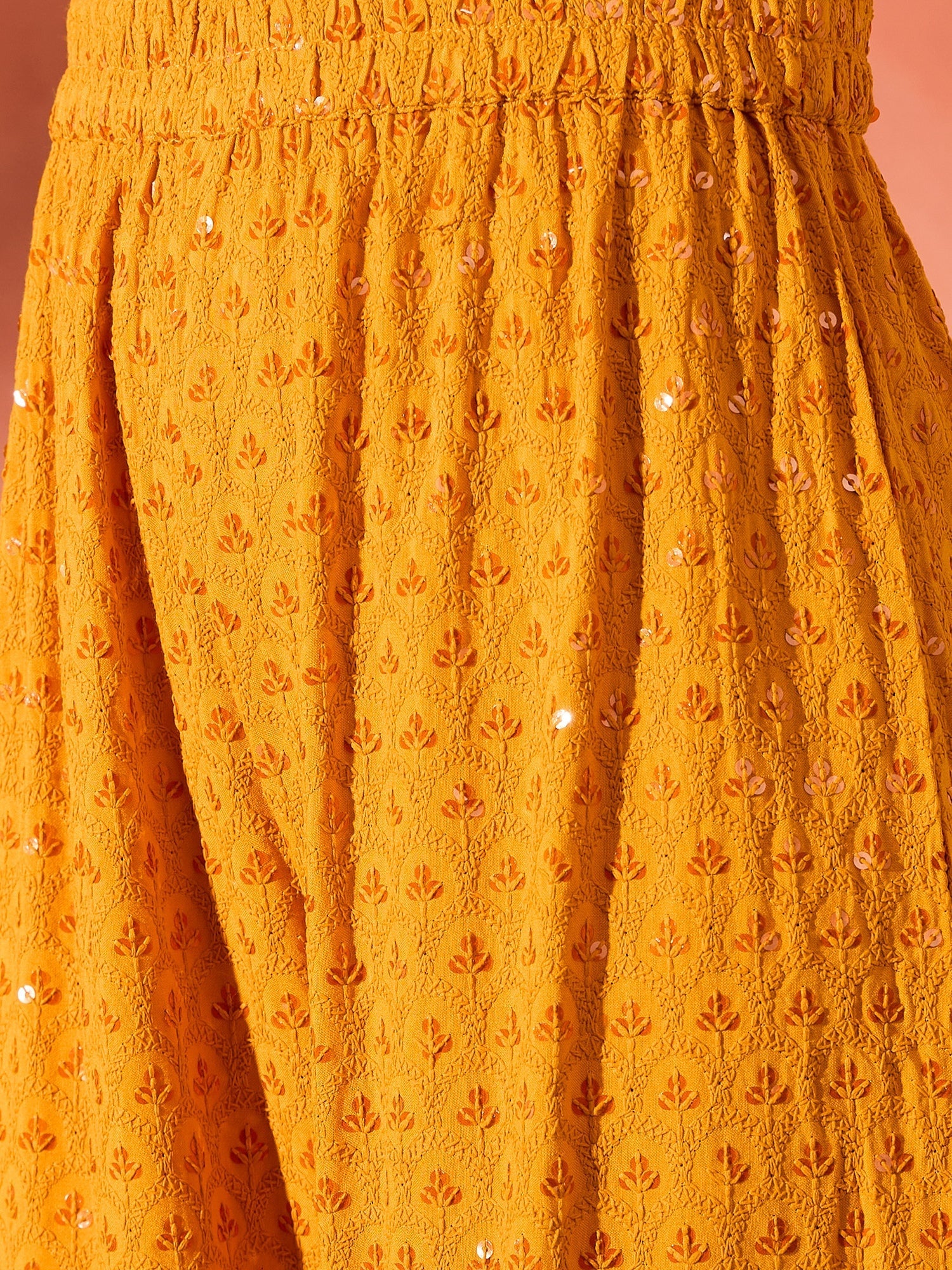InWeave Mustard Chikankari Anarkali Kurta Sharara Set