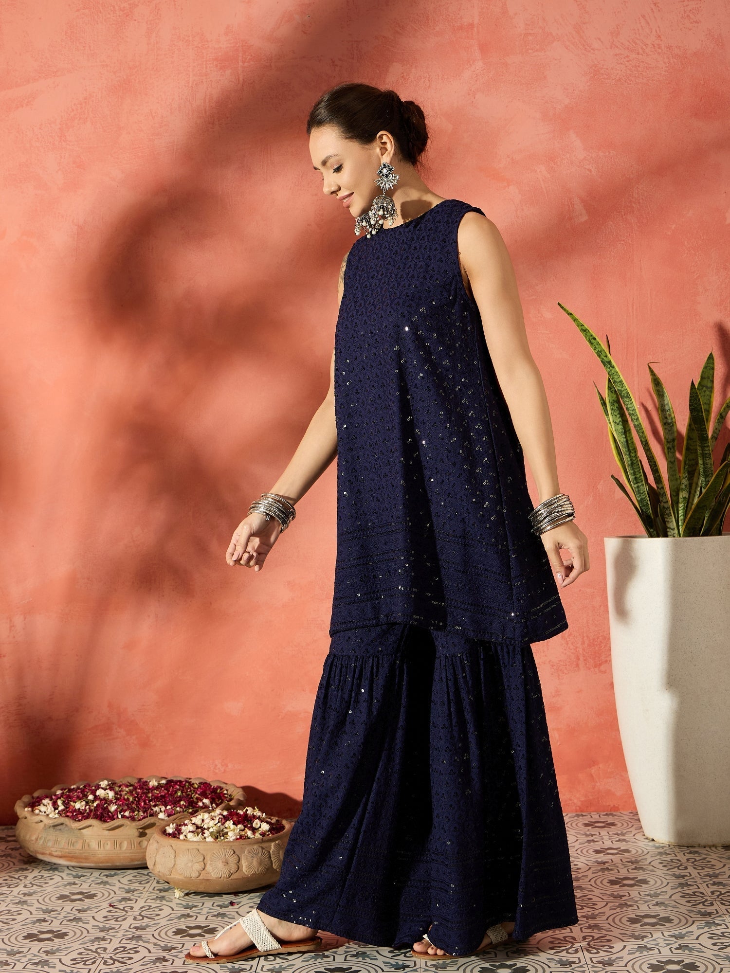 InWeave Blue Chikankari Short Kurta Set