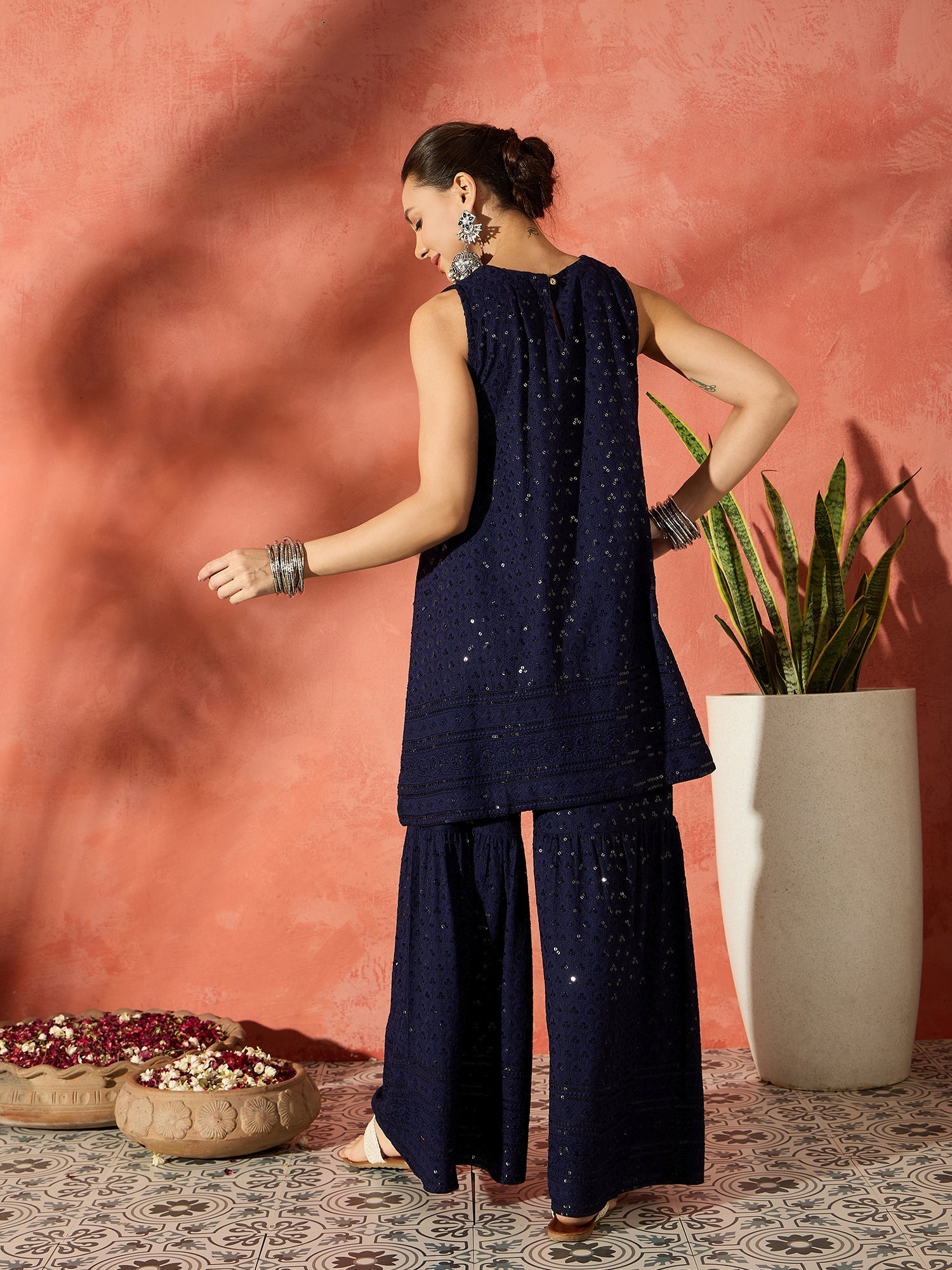 InWeave Blue Chikankari Short Kurta Set