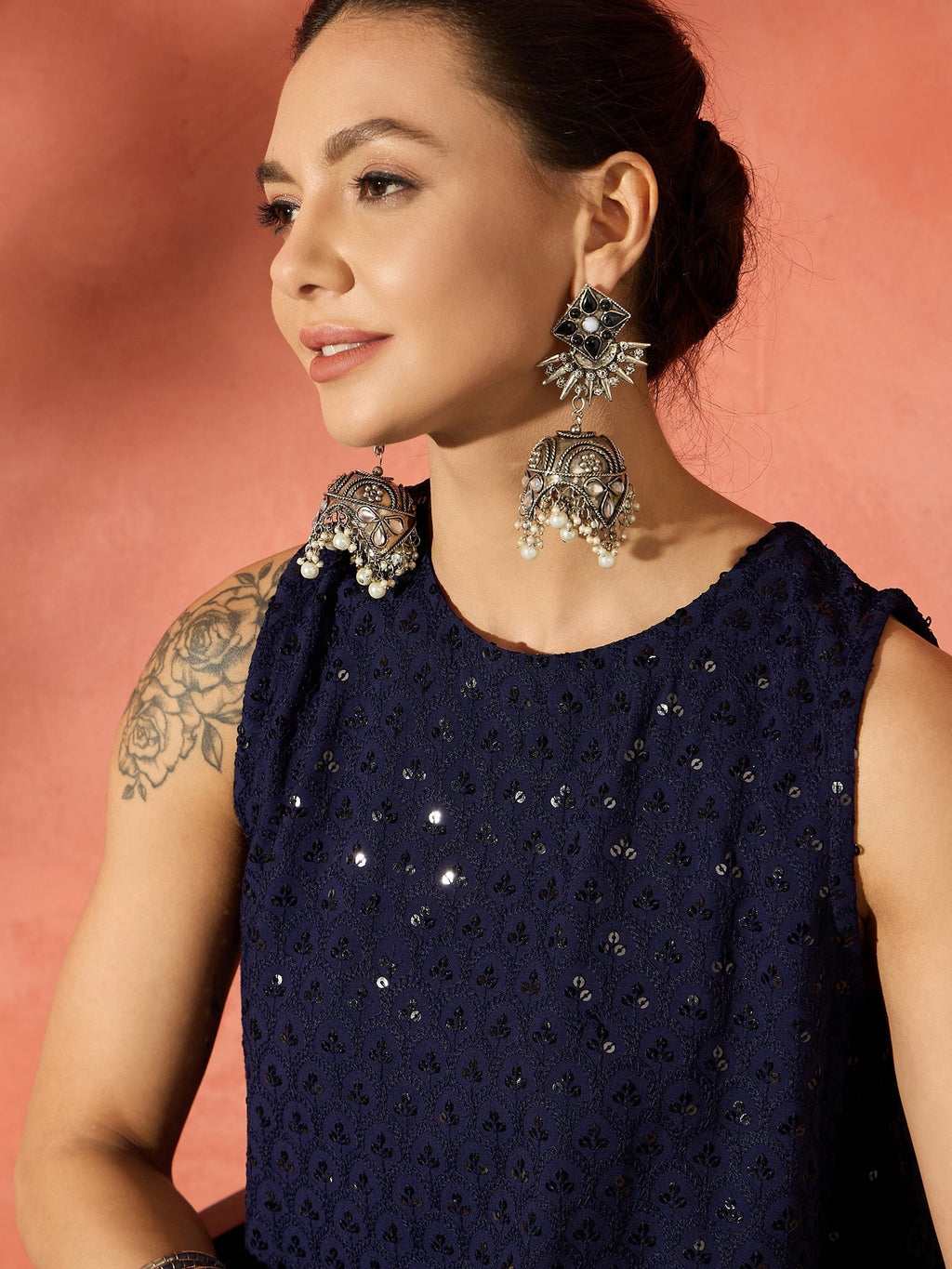 InWeave Blue Chikankari Short Kurta Set