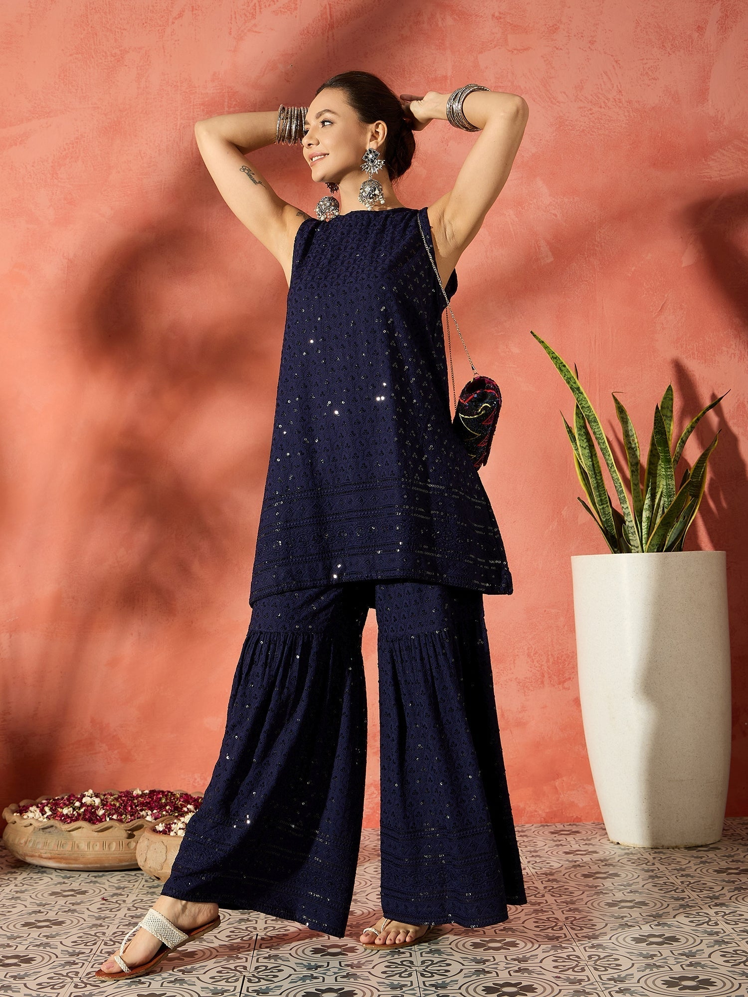 InWeave Blue Chikankari Short Kurta Set
