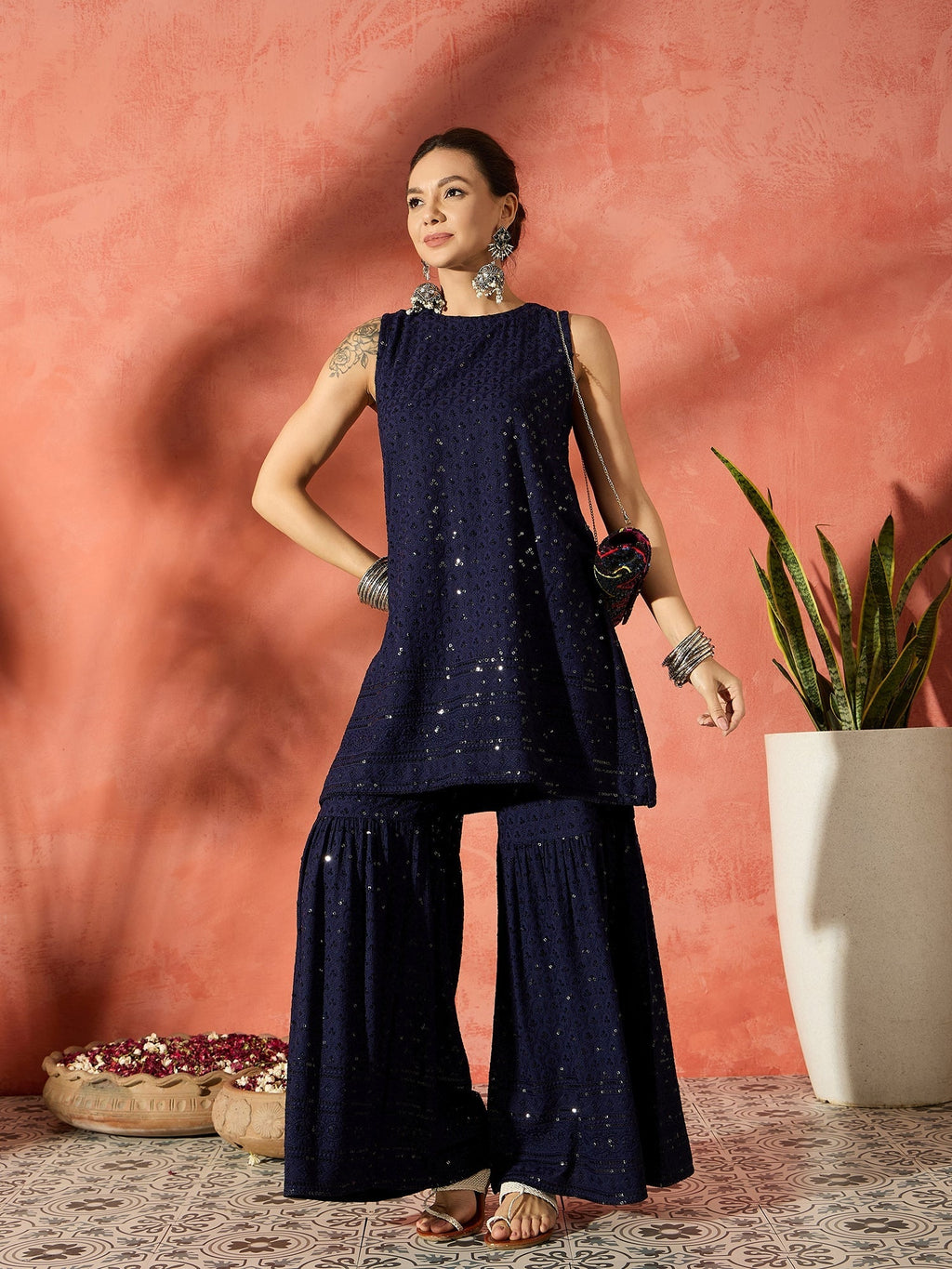 InWeave Blue Chikankari Short Kurta Set