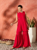 InWeave Red Chikankari Short Kurta Set