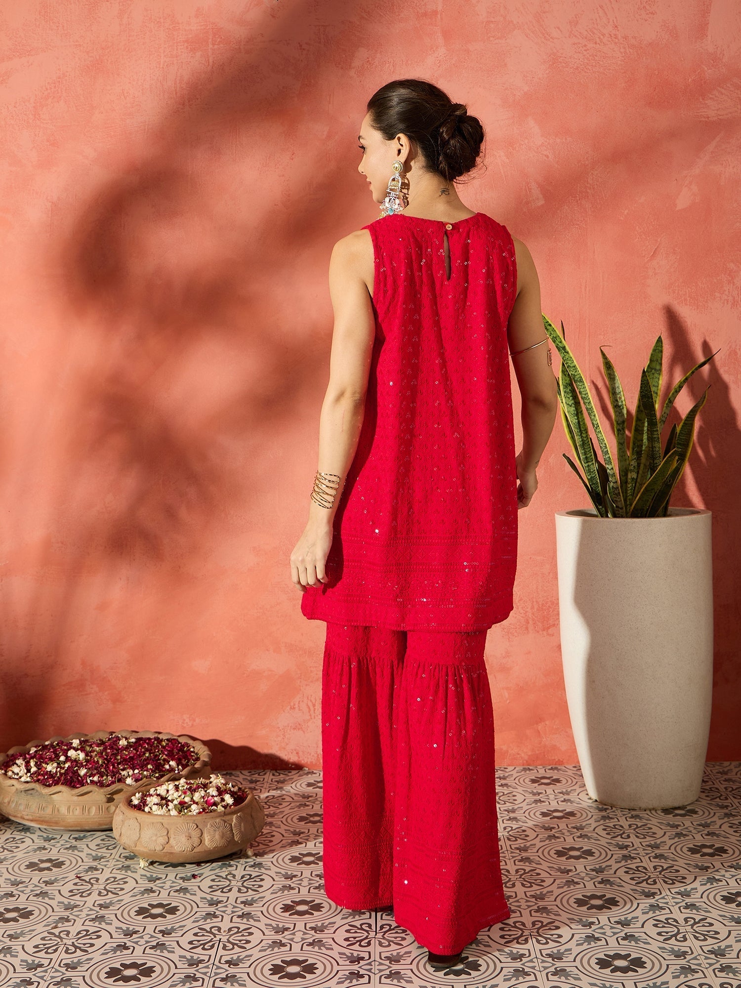 InWeave Red Chikankari Short Kurta Set
