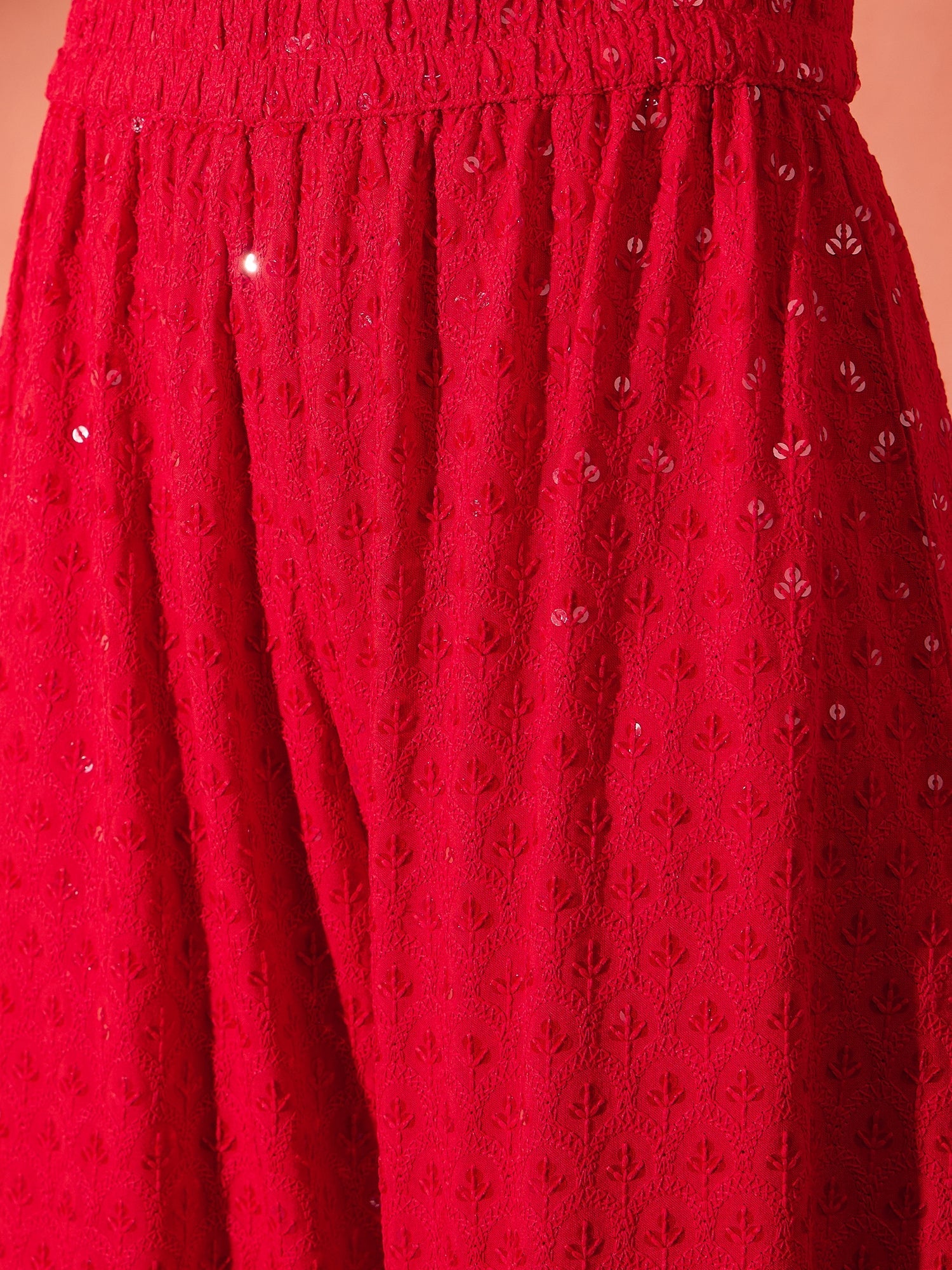 InWeave Red Chikankari Short Kurta Set