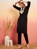InWeave Women's Black Sequance Patch Work Kurta Set