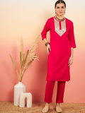 InWeave Women's Fuschia Sequance Patch Work Kurta Set