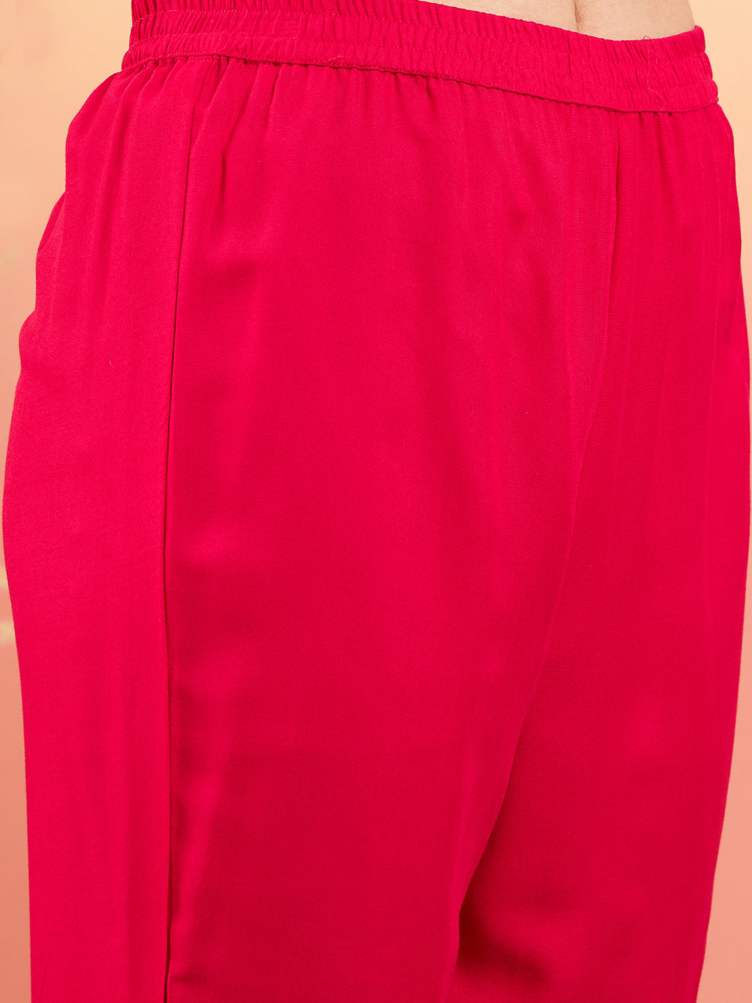 InWeave Women's Fuschia Sequance Patch Work Kurta Set