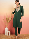 InWeave Women's Dark Green Sequance Patch Work Kurta Set