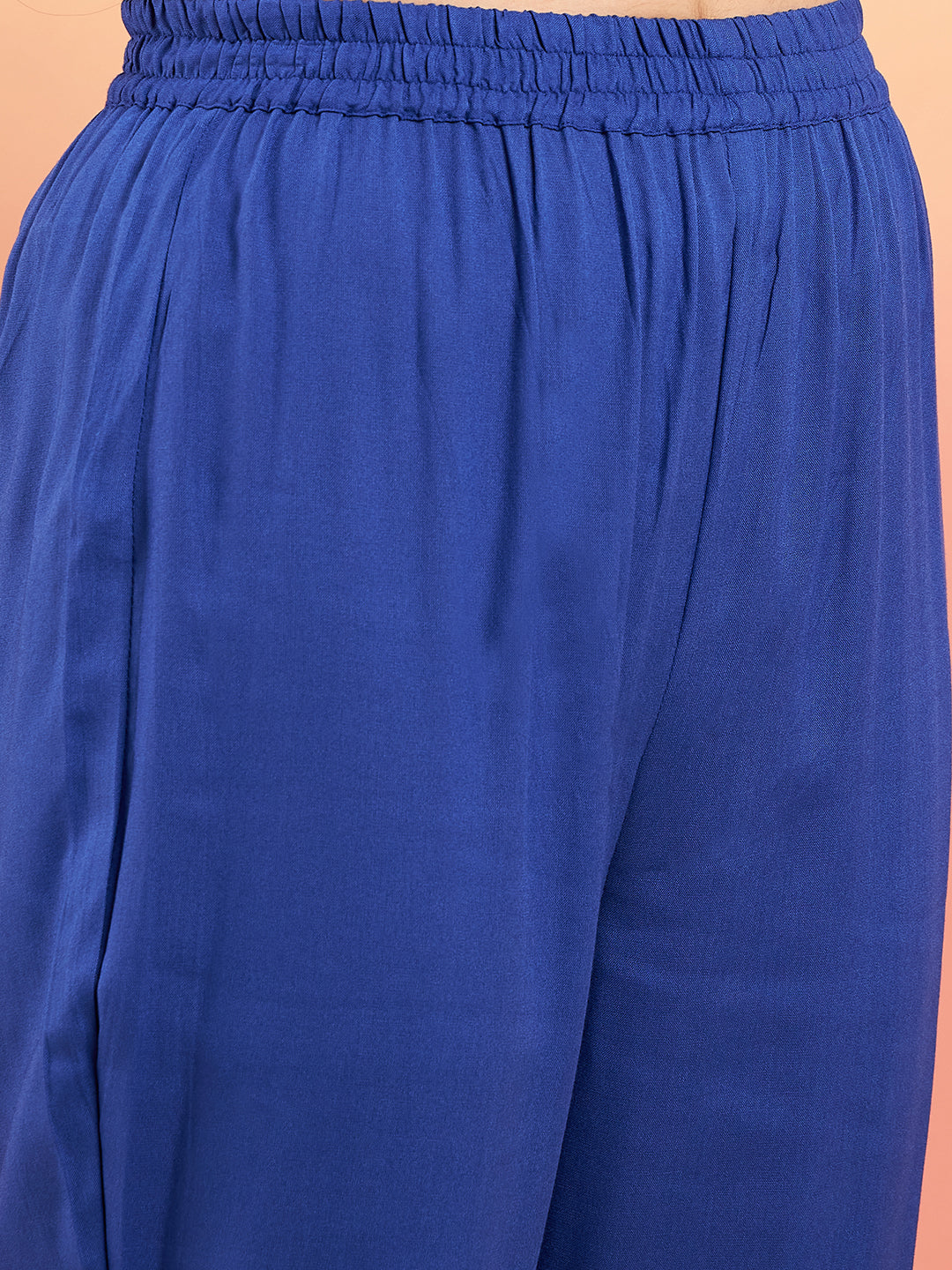InWeave Women's Ink Blue V Neck Gota Sleeve A Line Kurta Set