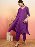 InWeave Women's Violet V Neck Gota Sleeve A Line Kurta Set