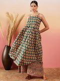 InWeave Dark Green Paisley Print Strappy Printed Palazzo Set