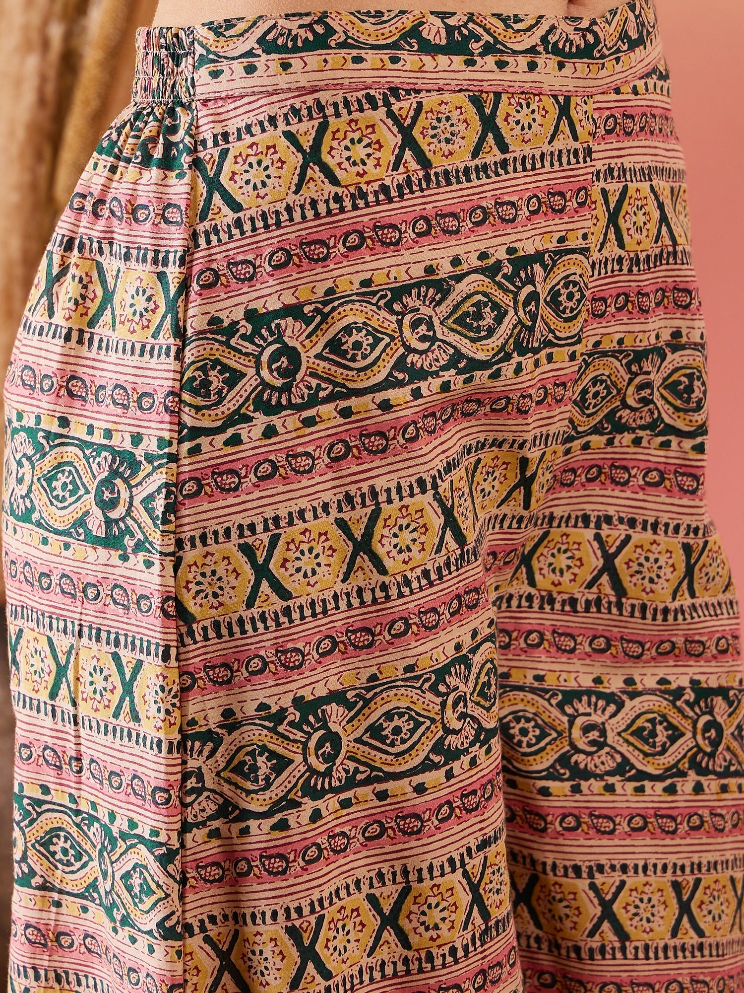 InWeave Dark Green Paisley Print Strappy Printed Palazzo Set