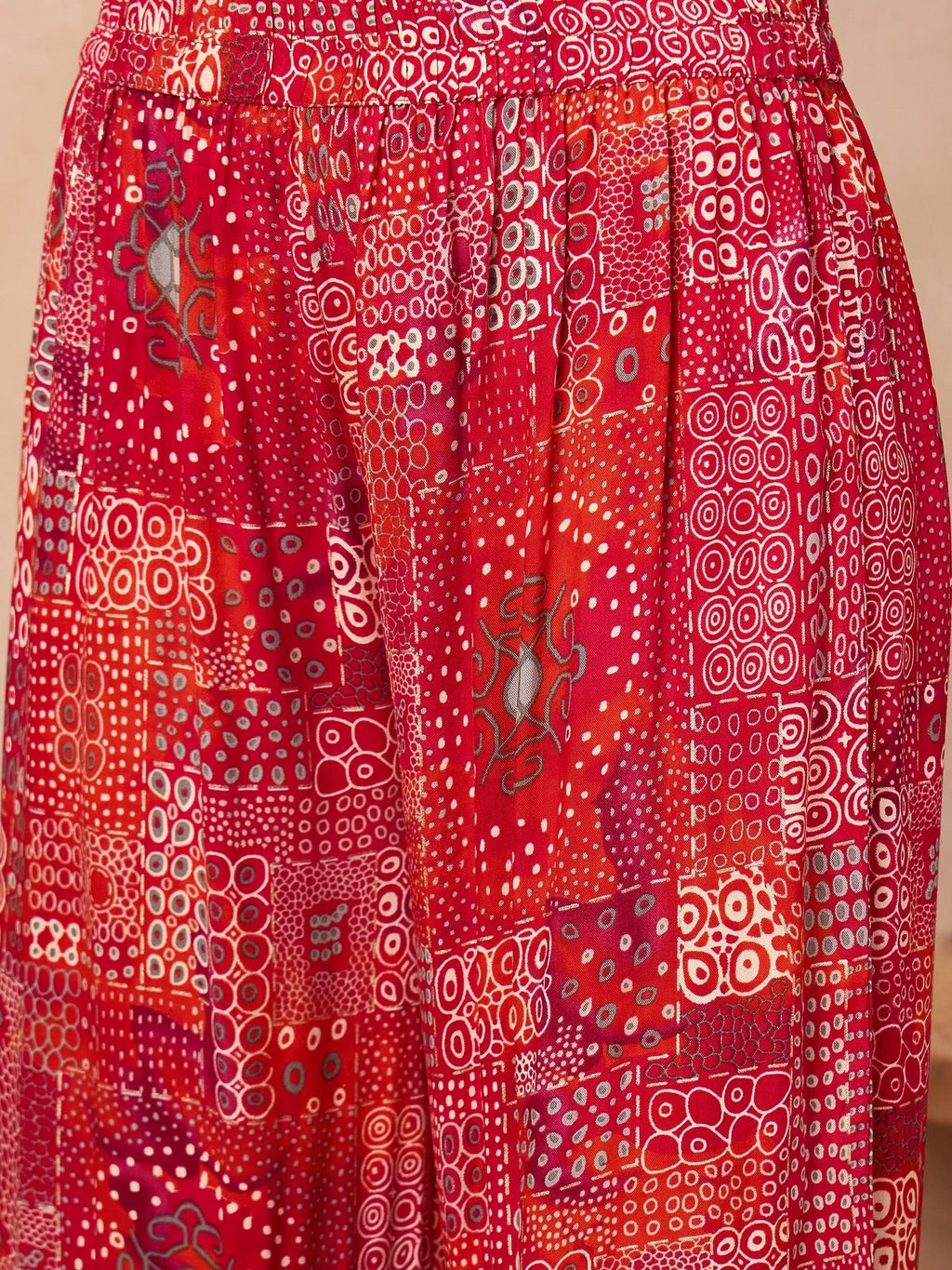 InWeave Orange Red Unique Foil Sweetheart Neck Sharara Set