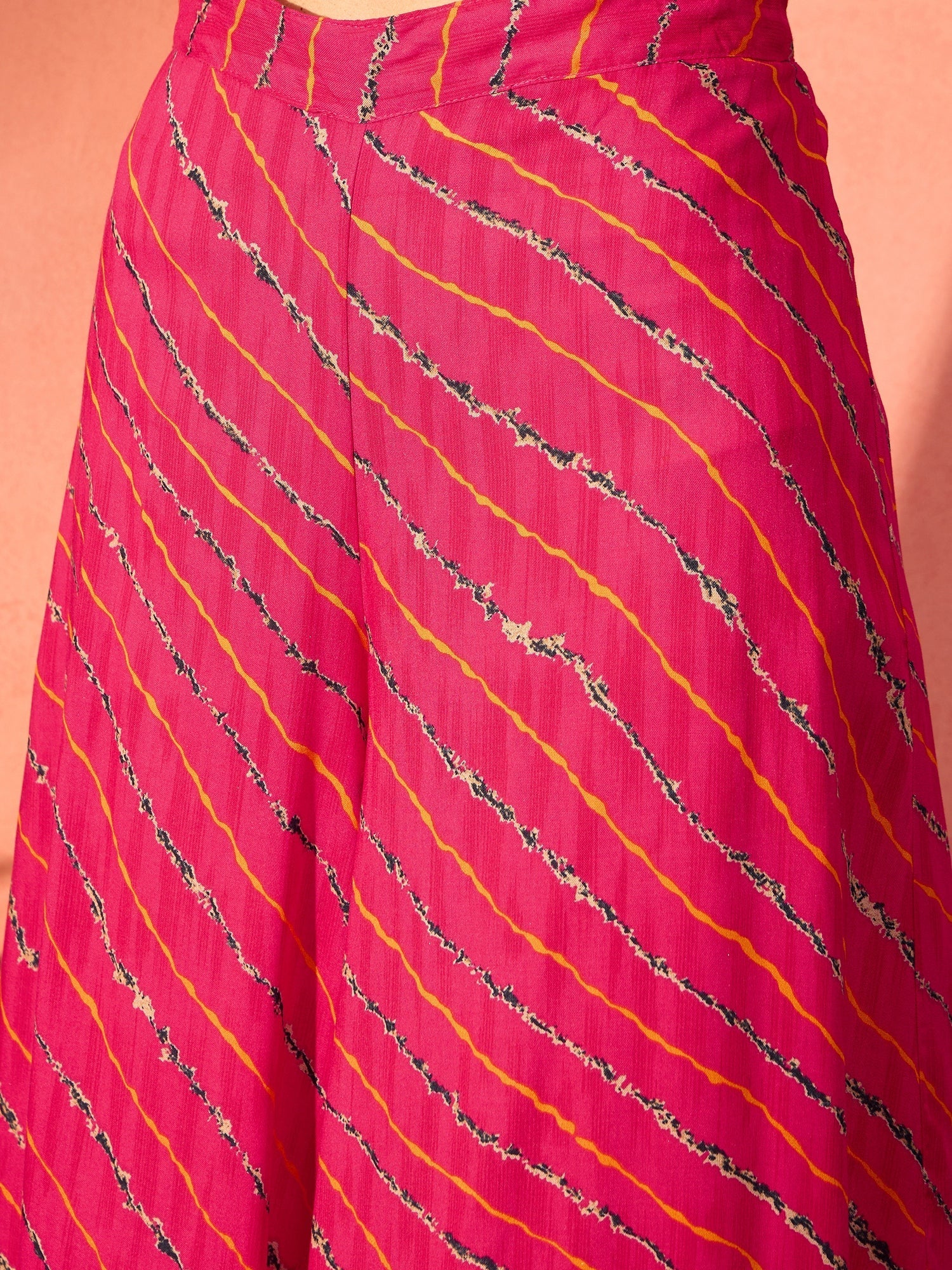 InWeave Fuchsia Multi Check Foil One Shoulder Leh Palazzo Set