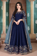 Monjolika Fashion Navy Blue Color Silk Embroidered Anarkali Suit