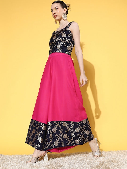 InWeave Women's Blue Brocade Strappy Top W Fuchsia Blue Brocade Palazzo Set