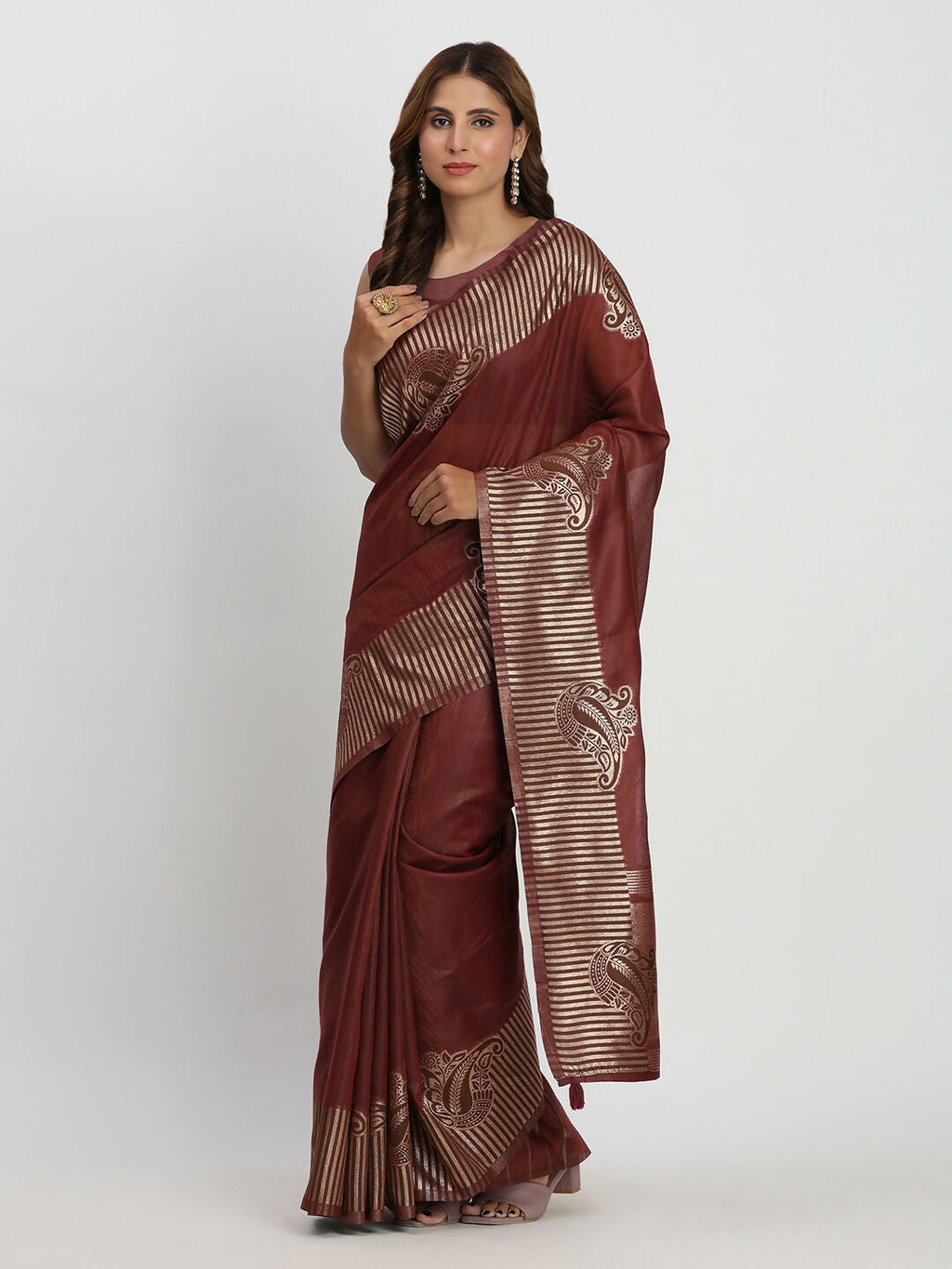 Shree Shyam Fashion Linen Cotton Maroon Saree
