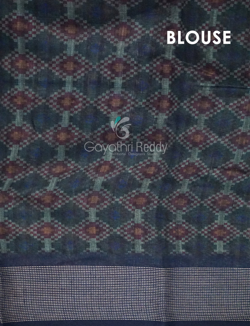 Dark Green and Navy Blue Geometrical Print Semi Chanderi Saree By Gayathri Reddy Designer Studio