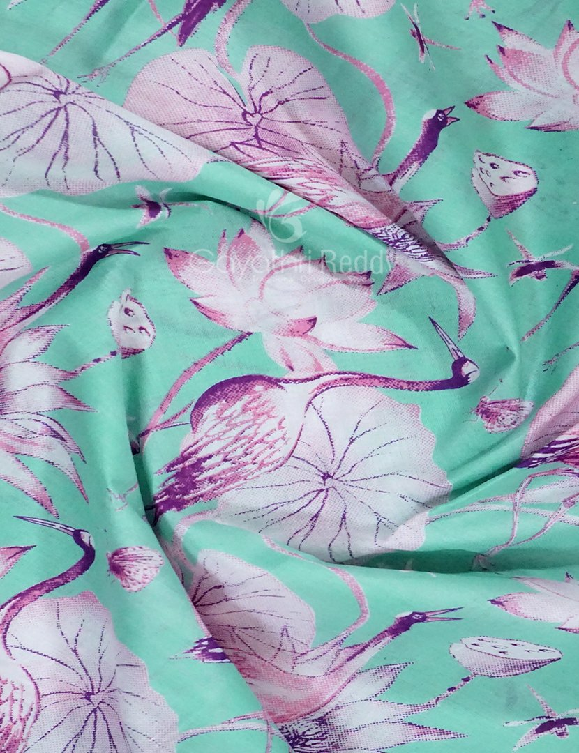 Block Print Mint Blue Coloured Mulmul Cotton Saree By Gayathri Reddy Designer Studio