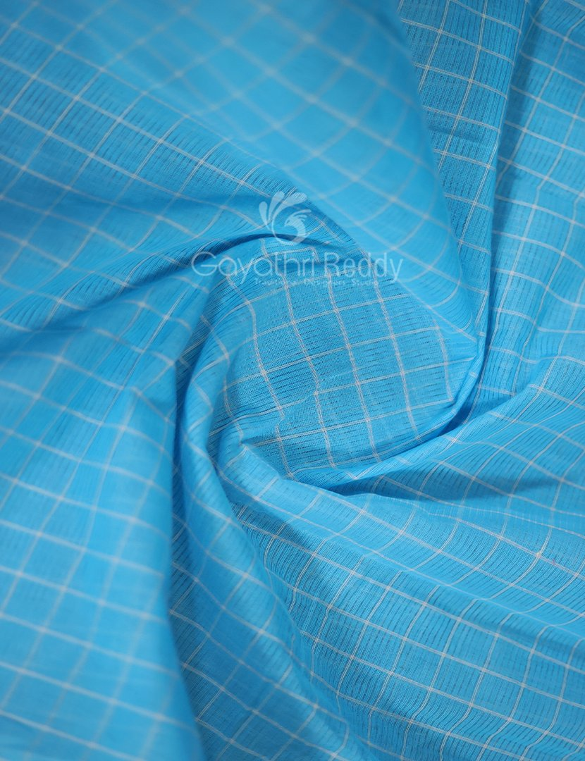 Sky Blue Coloured With Checks Pure Mangalgiri Cotton Saree By Gayathri Reddy Designer Studio