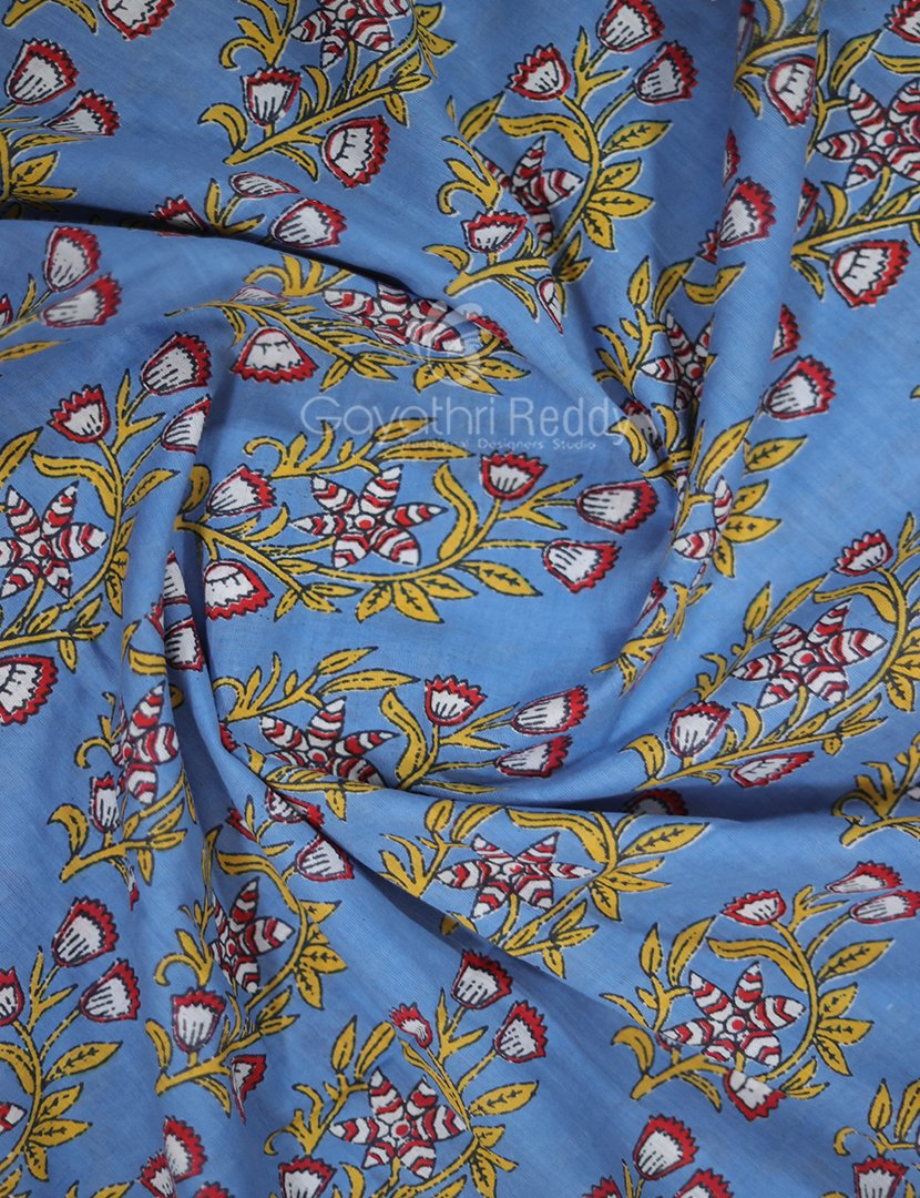 Cloud Blue Coloured Combination Printed Cotton Saree By Gayathri Reddy Designer Studio