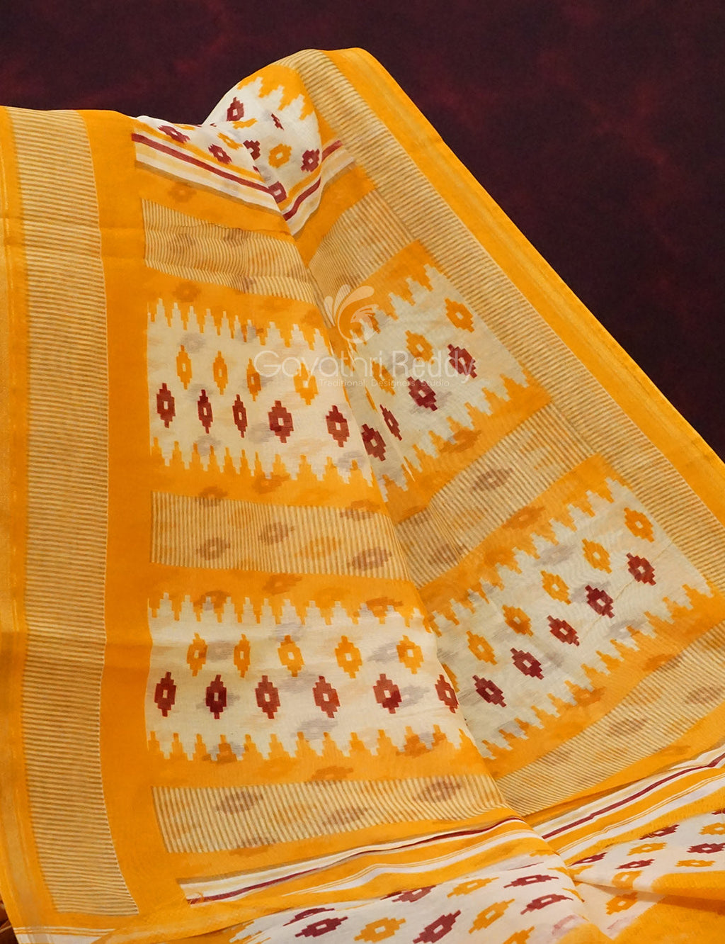 Combo of White and Yellow Patan Patola Semi Chanderi Saree By Gayathri Reddy Designer Studio
