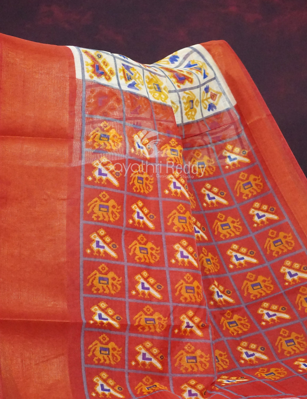 Shades of Cream Colour And Orange Blouse Patola Design Semi Chanderi Saree By Gayathri Reddy Designer Studio