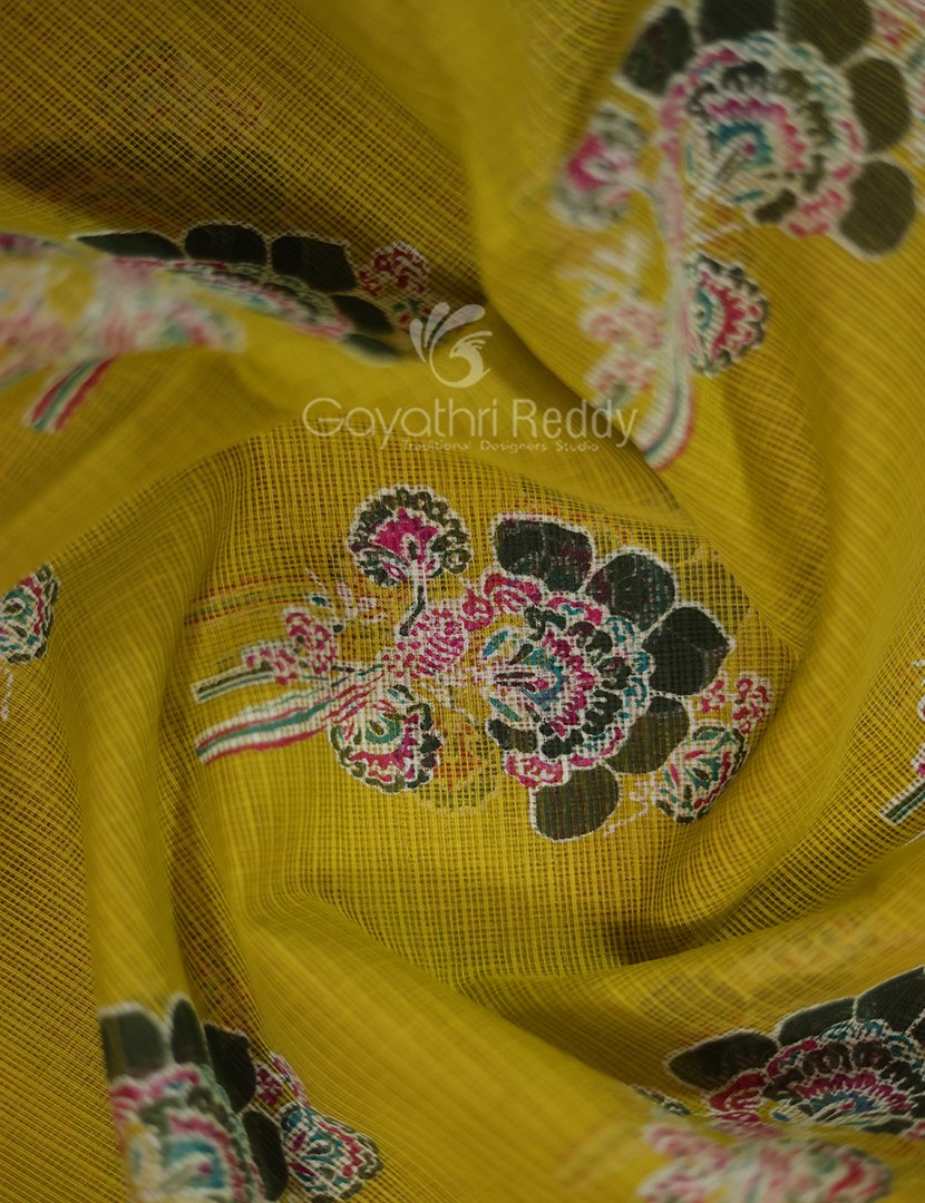 Shades of Dry Mehendi With Block Design Pure Kota Cotton Saree By Gayathri Reddy Designer Studio