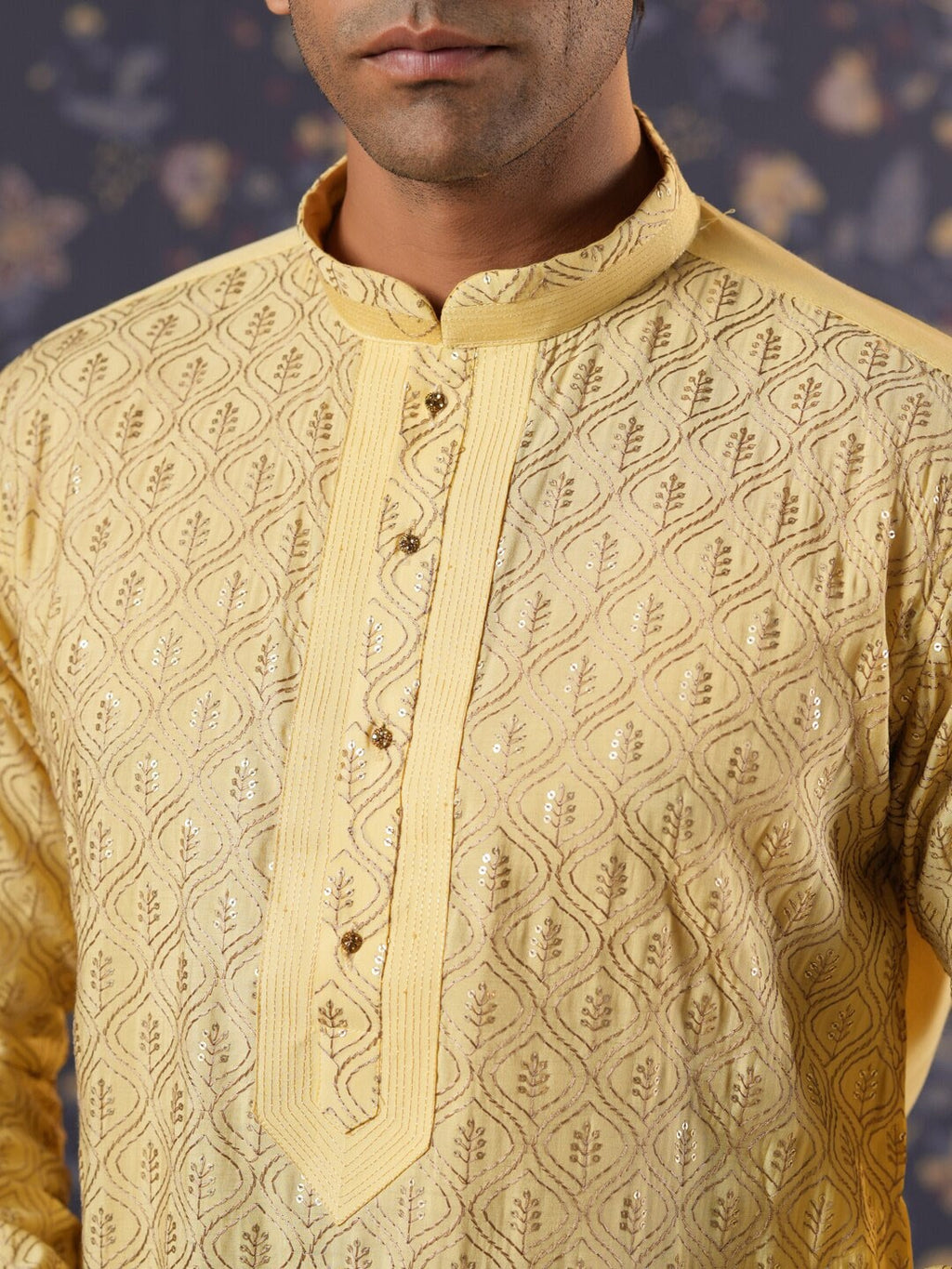 House of Pataudi Ethnic Motifs Embroidered Mandarin Collar Straight Kurta With Churidar