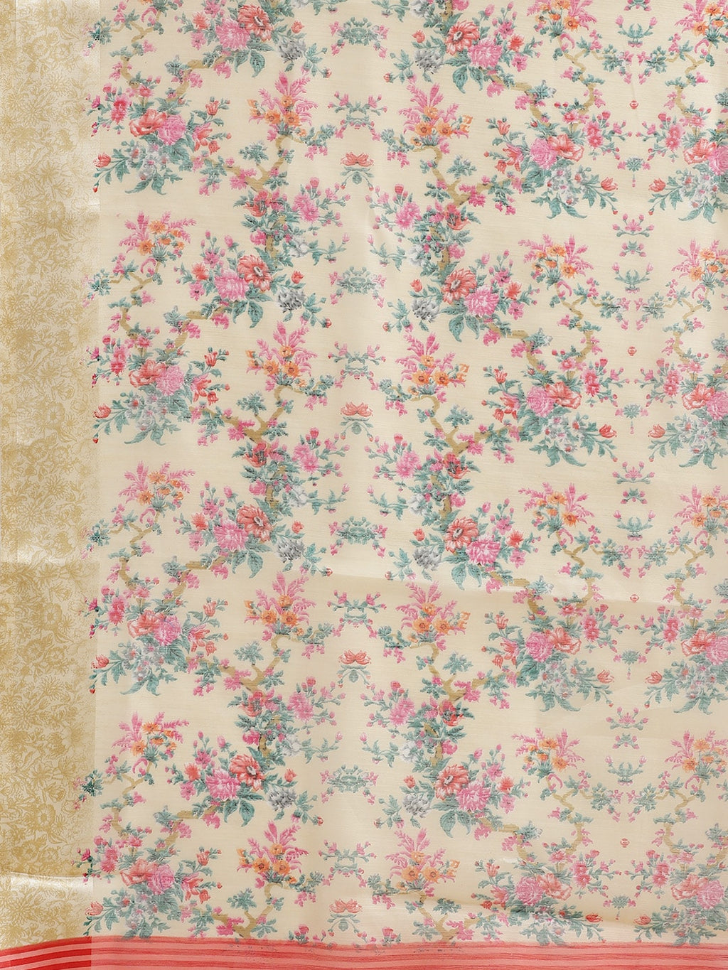 Saree Mall Cream-Coloured & Pink Floral Print Saree