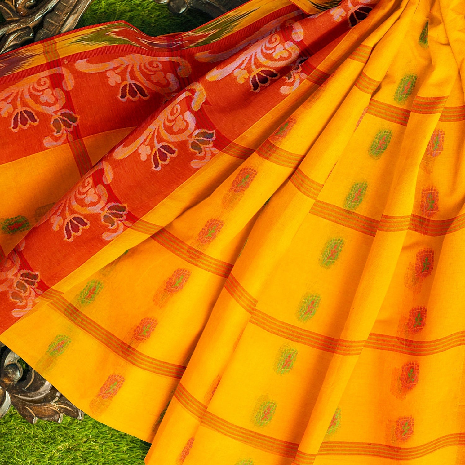 Exclusive Collection 100% Pure Cotton Yellow Tant Saree With Hand Weaving Work