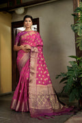 Vardha Cerise Pink Golden Zari Banarasi Raw Silk Saree